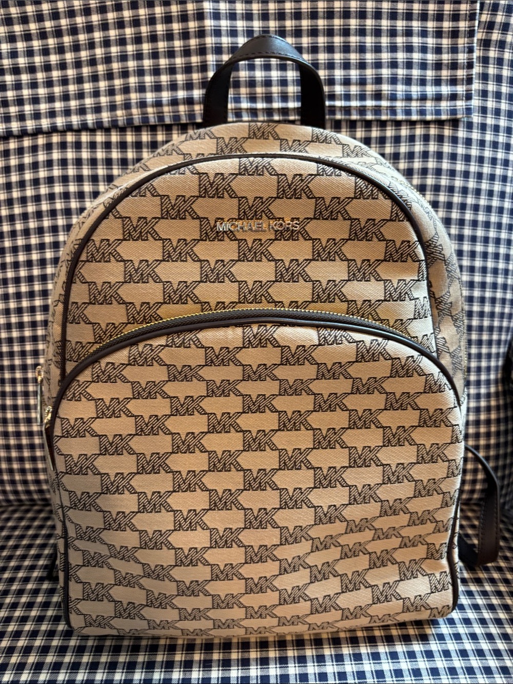 Michael Kors Beige/Tan MK Logo Backpack with Black Trim